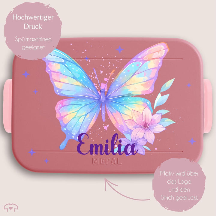 Kinder Bento Box Midi Lunchbox für Mepal Bentobox - Brotbox Schmetterling Schulkind Geschenk mit Nam