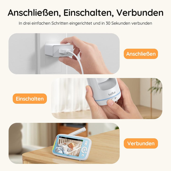 BOIFUN babyphone mit 2 kameras, 5 Zoll 720P HD IPS Bildschirm PTZ 360° View 3×Zoom VOX-Modus babyfon