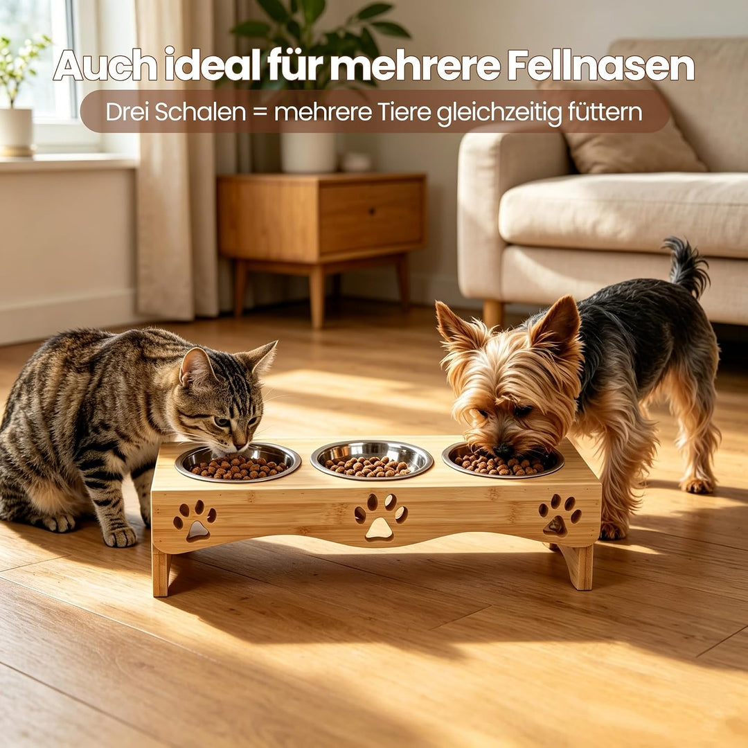 JAZUIHA Katzennapf erhöht, 3er-Set Futternapf, 2 Höhen verstellbar, Katzen Futterstation mit 3 Edels