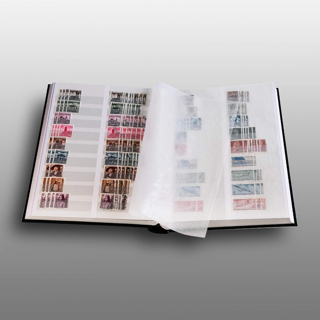 Prophila 60 weisse geteilte Seiten Briefmarkenalbum Einsteckbuch wattierter grüner Einband