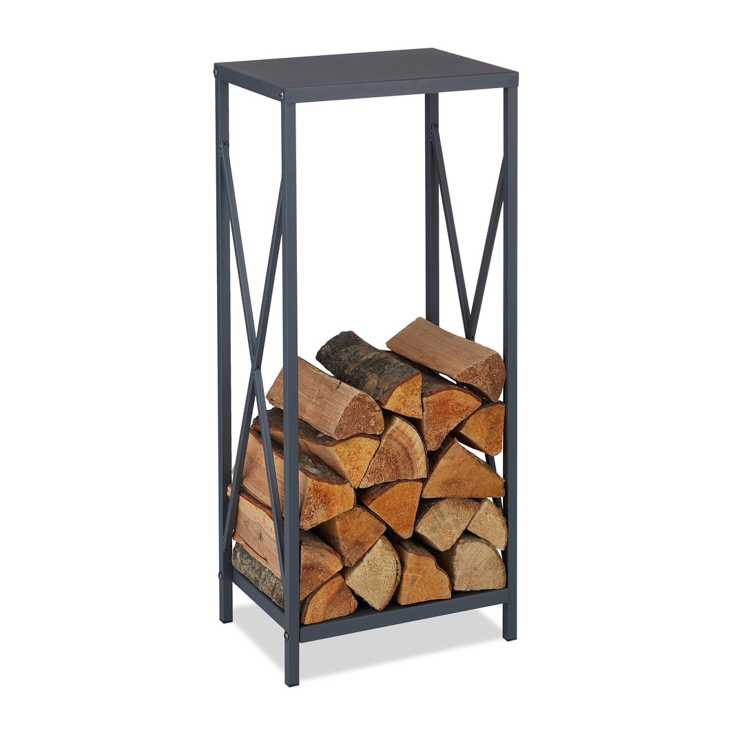 Relaxdays Kaminholzregal, Holzstapler Metall, HBT 80,5 x 34 x 25 cm, pulverbeschichtet, Brennholzstä
