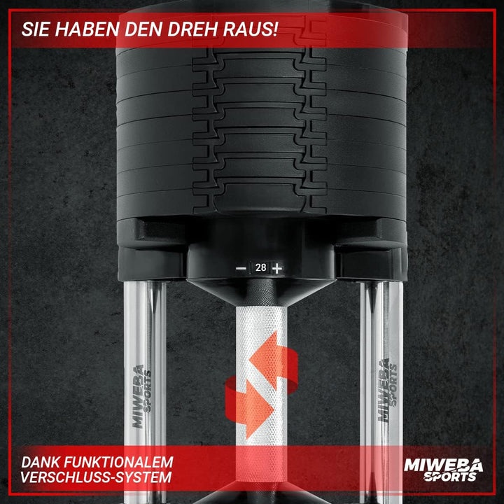 Miweba Sports Hantel VH200 | 𝐏𝐫𝐨𝐟𝐢 Hanteln - Kurzhantel Gewichte 2-28 kg - Kurzhantel Set - Verstell