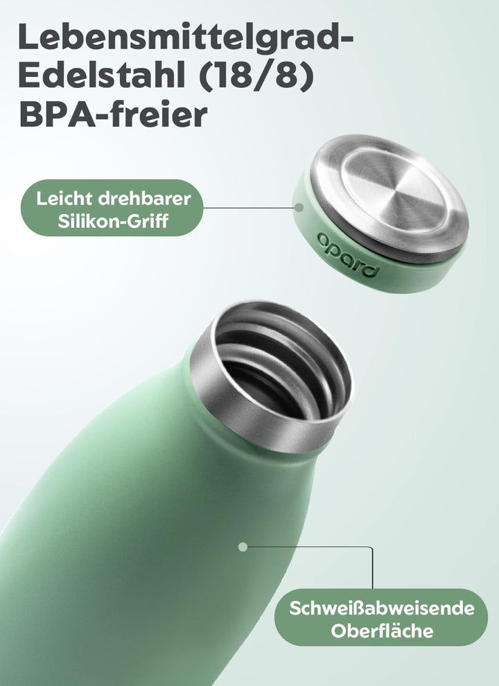 Opard Grip Thermosflasche 500ml, 36h Kalt & 12h Heiss Trinkflasche Edelstahl, Trinkflasche Kohlensäu