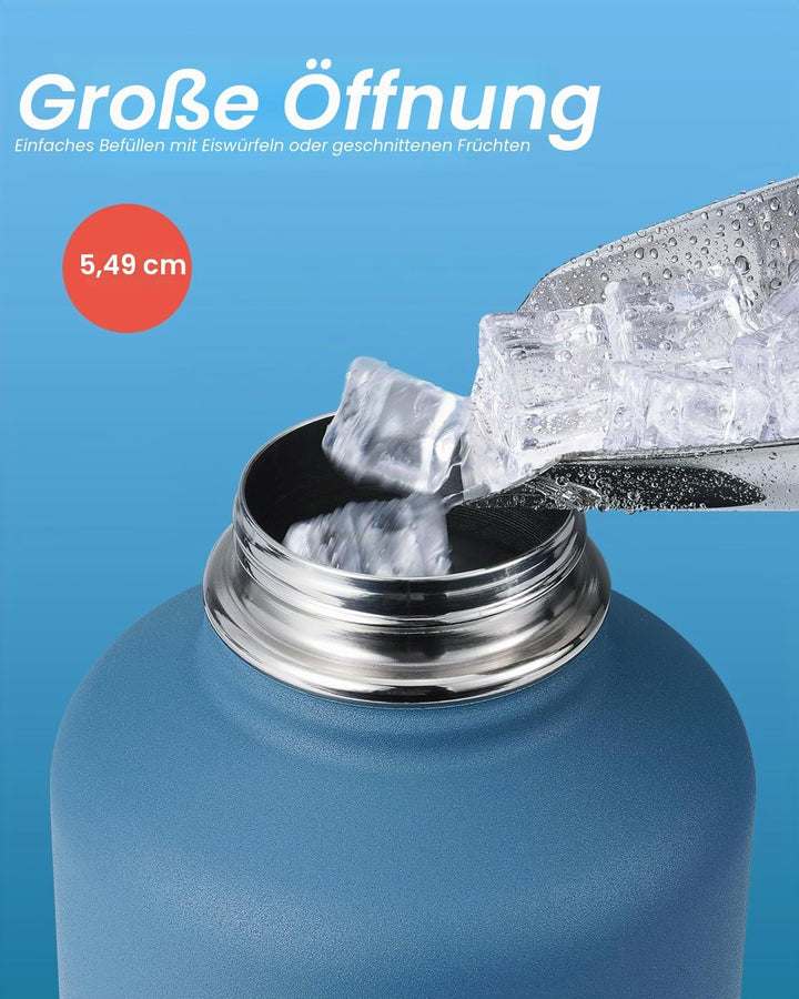 Coolflask Isolierte Wasserflasche 2L, Wasserflasche mit Strohhalm & 3 Deckeln, Isolierte Trinkflasch