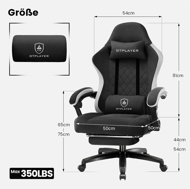 GTPLAYER Gaming Stuhl Stoff, Gaming Sessel mit Taschenfederkissen, ergonomischer Drehstuhl, Gamer St