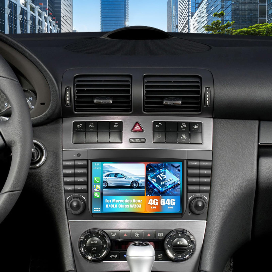 CAMECHO 8-Kern 4+64G Android 15 Carplay Autoradio für Mercedes Benz C-Klasse/CLS W203, DSP Carplay m