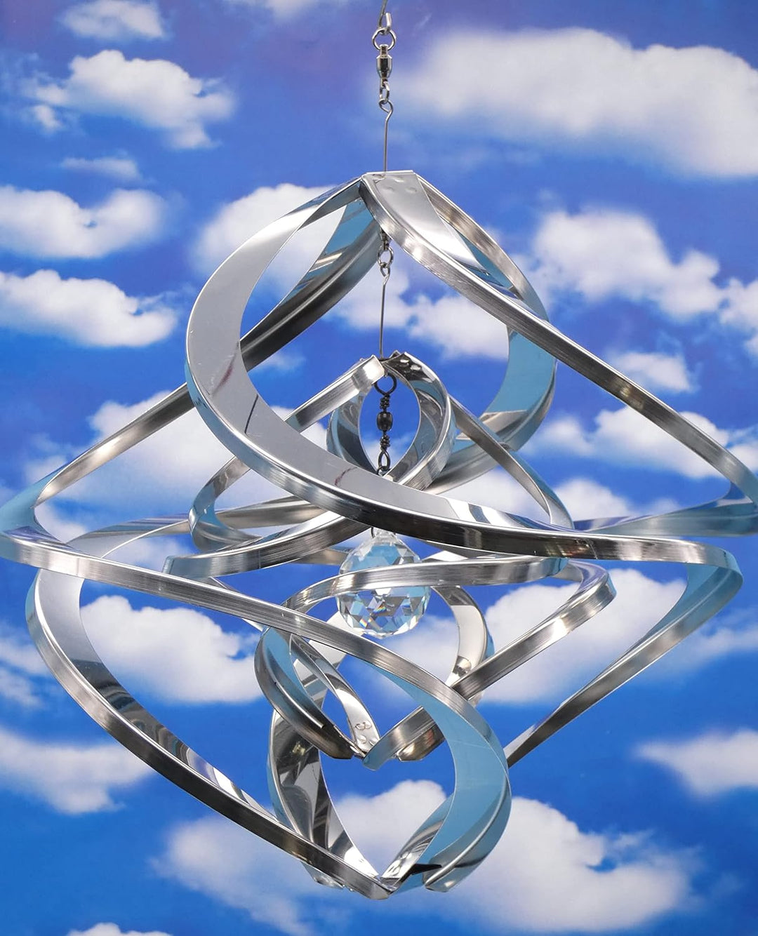 Pommerntraum ® | Edelstahlwindspiel MIT KRISTALL ROSTFREI Windspiel Edelstahl Winddancer Double-Twis