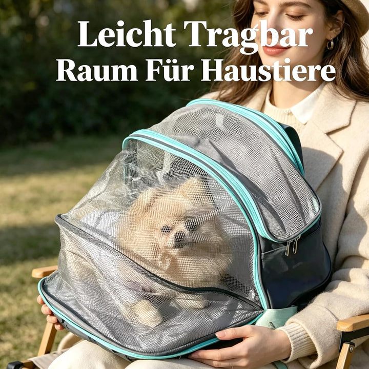 Erweiterbar Katzentransporttasche, Katzen Rucksack mit Netzfenster, Transportbox Katze mit Taschen,