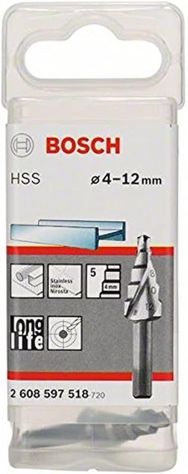 Bosch Professional Stufenbohrer HSS mit 3-Flächen-Schaft (Ø 4-12 mm, 5 Stufen) Ø 4-12 mm 5 Stufen oh