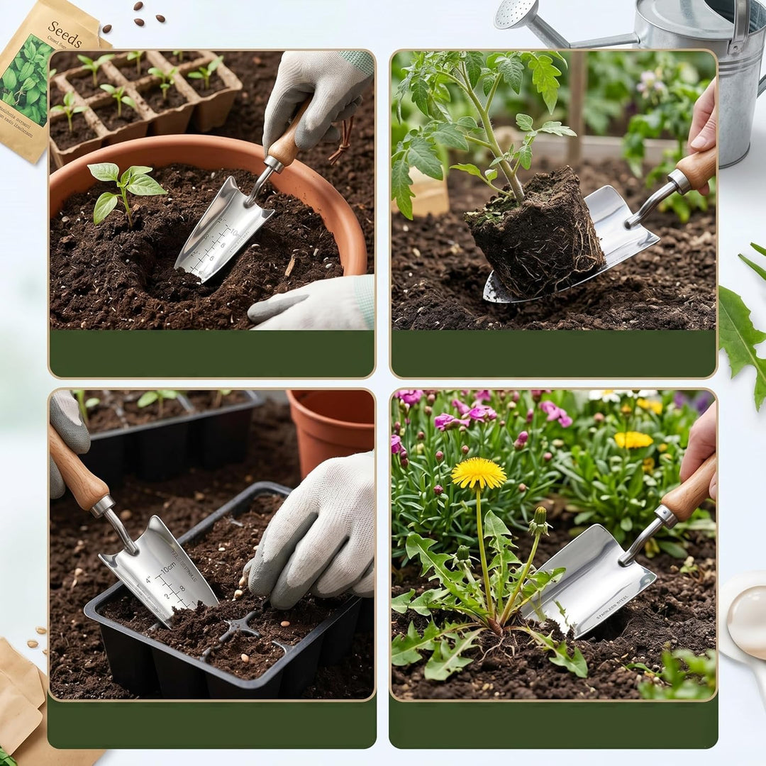 2er Gartenwerkzeug-Set Edelstahl Breiter Gartenschaufel (33x8cm) x1 und Schmaler Pflanzschaufel Mit
