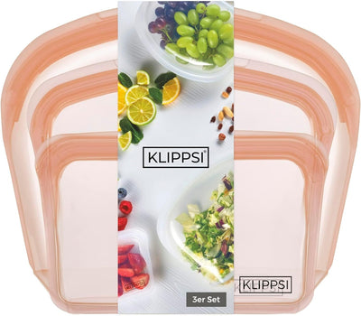 KLIPPSI® Wiederverwendbare Silikonbeutel Set Gefrierbeutel Aufbewahrungsbeutel reissfest, hitze-kält