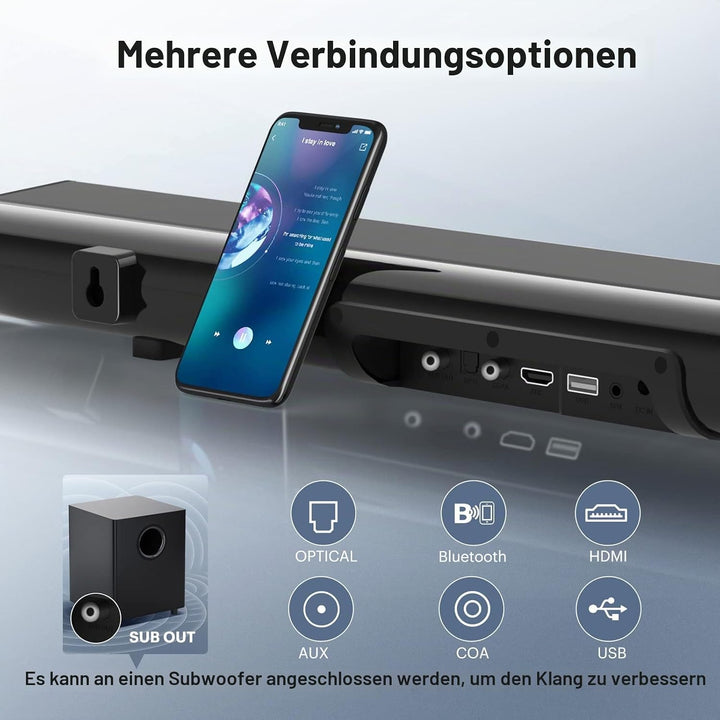 LEFANDI Soundbar für TV Geräte, Bluetooth Lautsprecher PC Soundbar 2.1 Kanal Surround Sound Heimkino