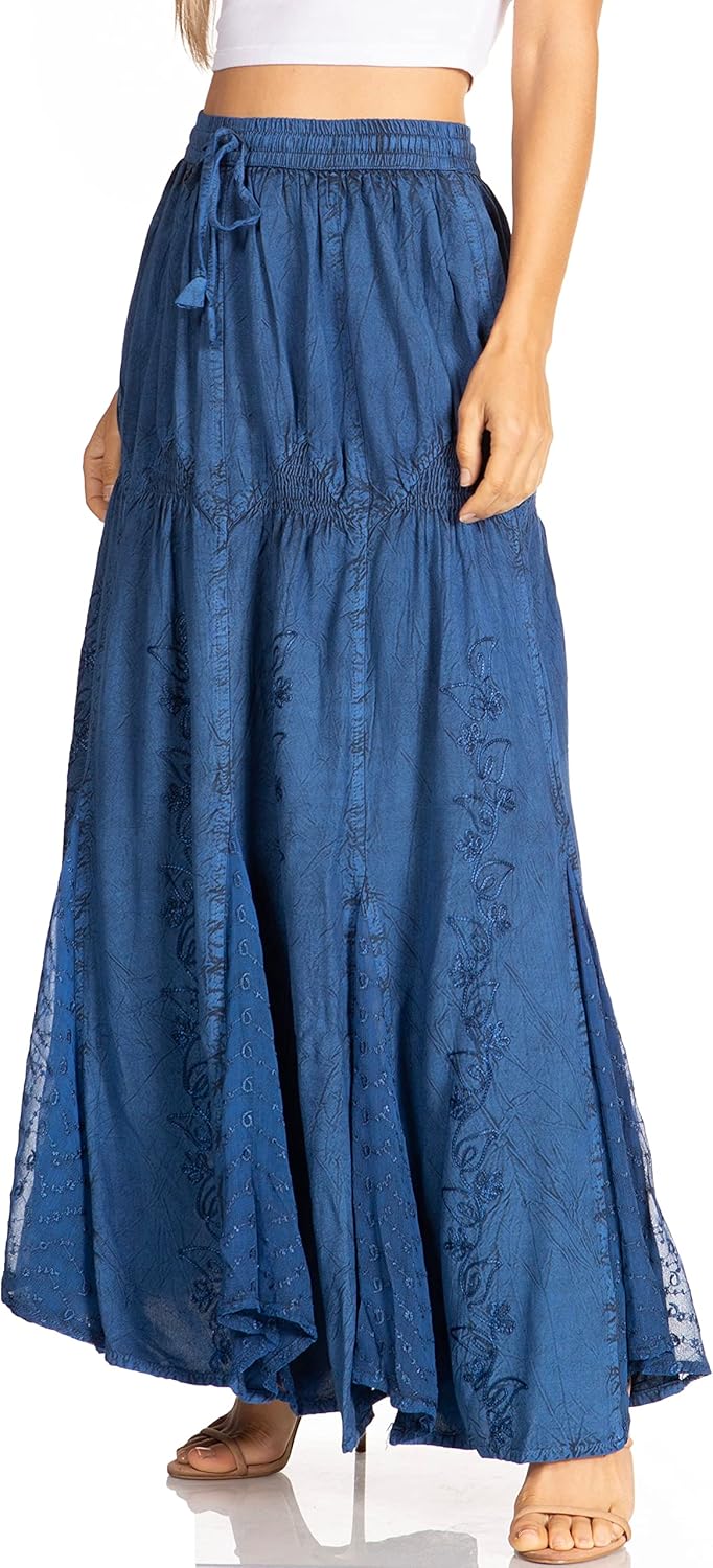 Sakkas Olivia Damen Maxi böhmischen Zigeuner Langen Rock mit elastischer Taille und Spitze Einheitsg