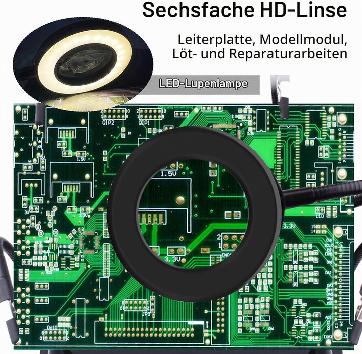 Dritte Hand Löten, Entlötstation Magnetische Löthilfe Helfende Hand mit 4 Flexible Armen 6X Lupe Lic