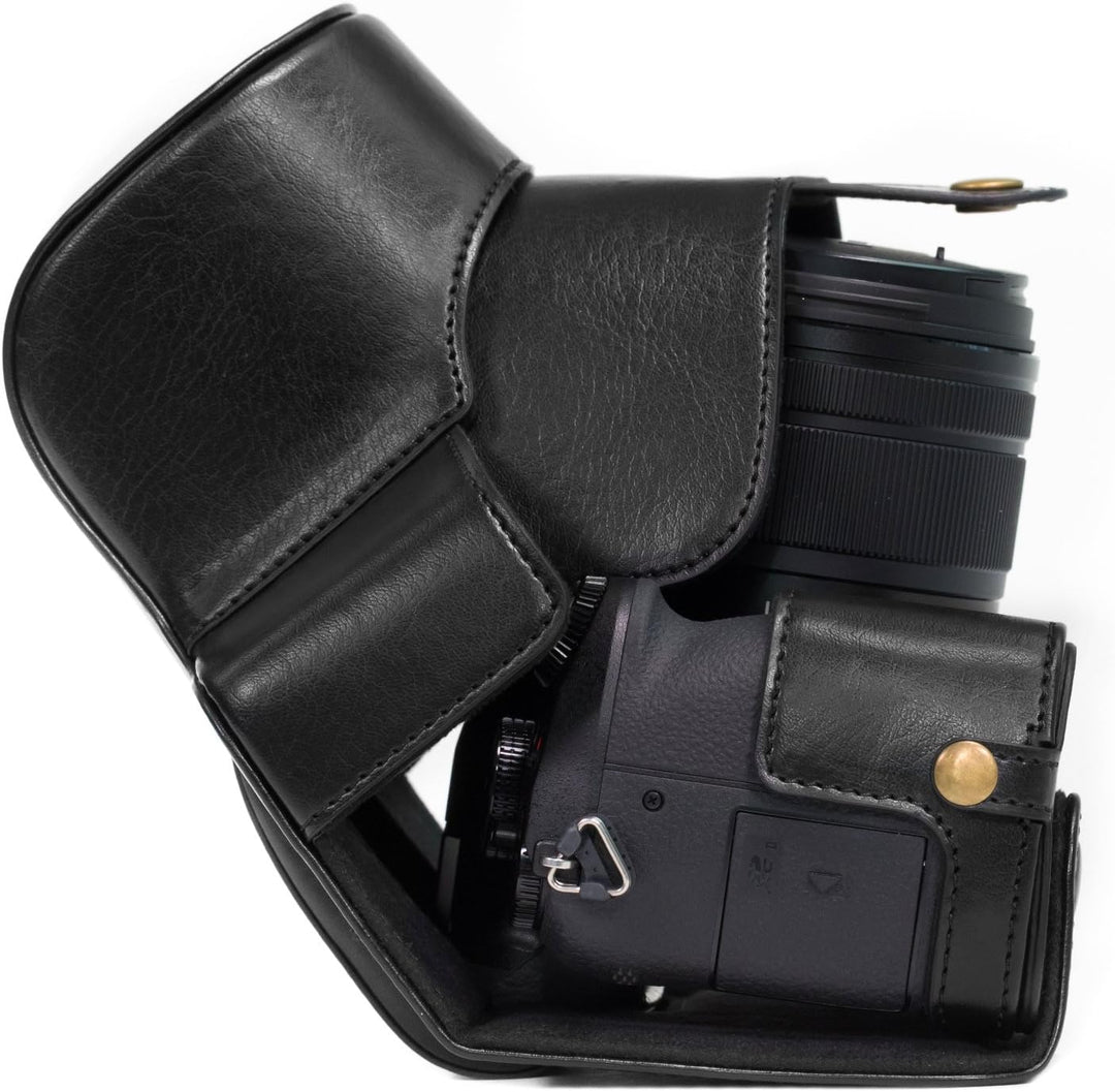 MegaGear MG892 Ever Ready Leder Kameratasche mit Trageriemen kompatibel mit Panasonic Lumix G80, G81