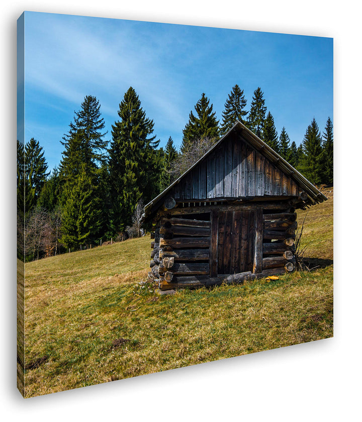 deyoli alte Holzhütte Format: 70x70 als Leinwandbild, Motiv fertig gerahmt auf Echtholzrahmen, Hochw