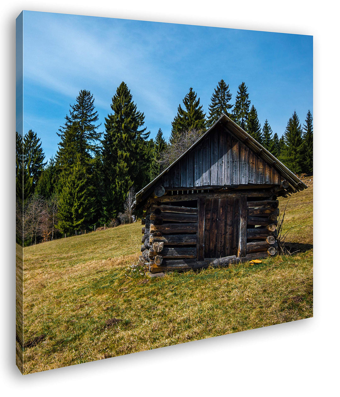 deyoli alte Holzhütte Format: 60x60 als Leinwandbild, Motiv fertig gerahmt auf Echtholzrahmen, Hochw