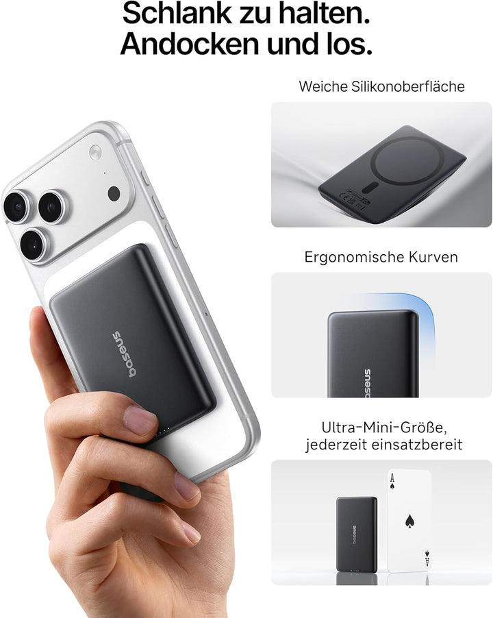Baseus Picogo AM31 MagSafe Powerbank, Ultra Slim 20W Schnellladen 5000mAh Magnetische Powerbank, Wir