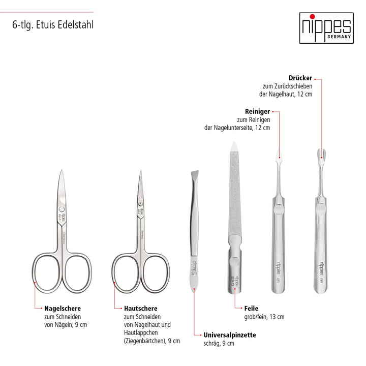 nippes Solingen Premium Line Maniküre Set Whiskey, 6-teilig, Edelstahl rost- und nickelfrei, Rindsle