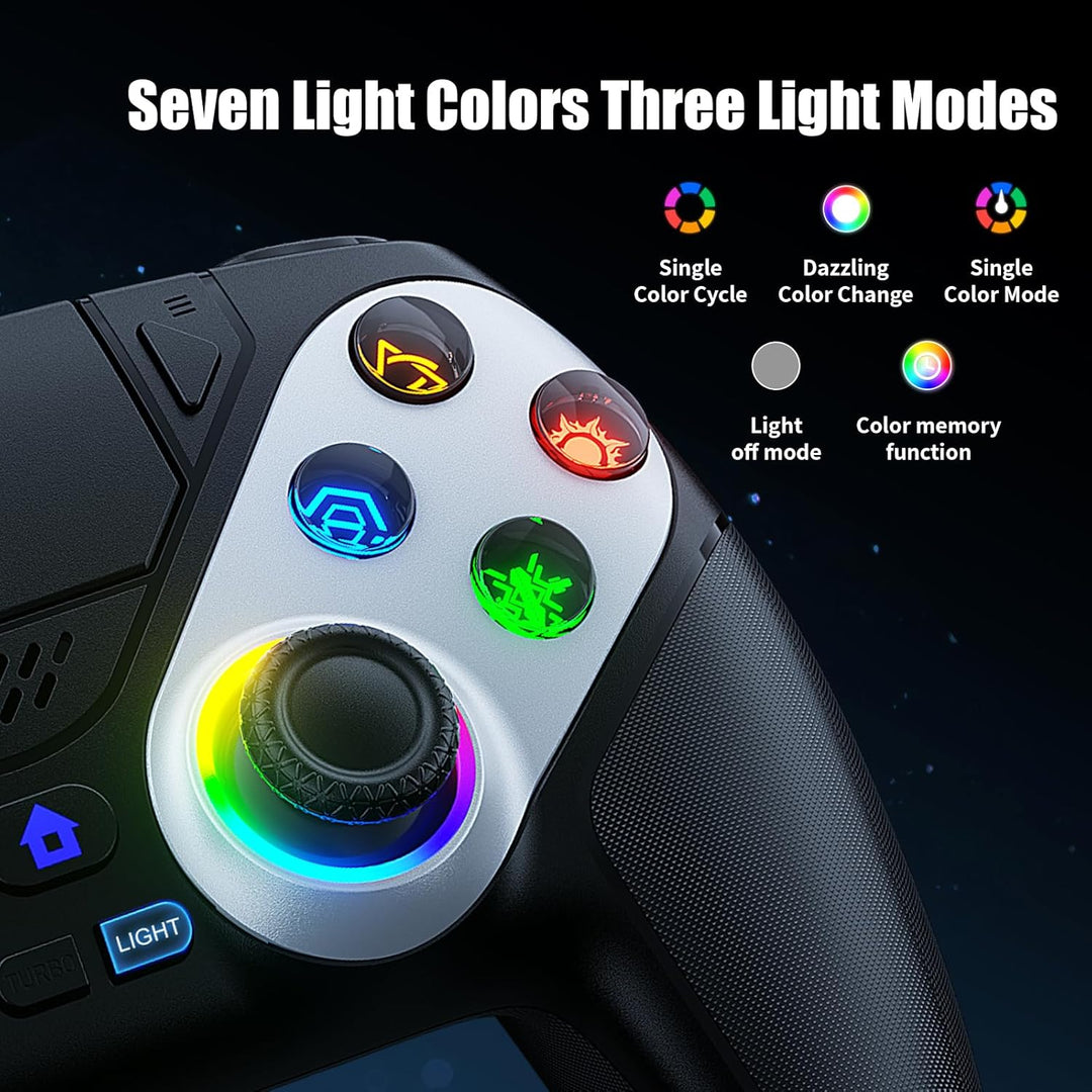 RGB Wireless Controller für PS5 Pro/Slim/PC, Back Paddles und Lautsprecher 6-Achsen-Bewegungs/Dual V