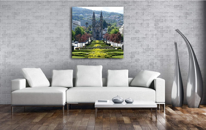 deyoli Elegante Parkanlage Einer Kathedrale Format: 60x60 als Leinwandbild, Motiv fertig gerahmt auf