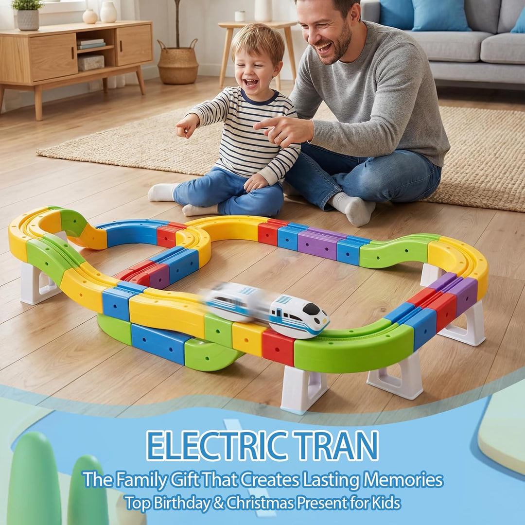 Electric Train Set, Cube Track Block Zug mit Flexibler Rennstrecke, Schwerkraft-Trotzende 3D-Eingebe