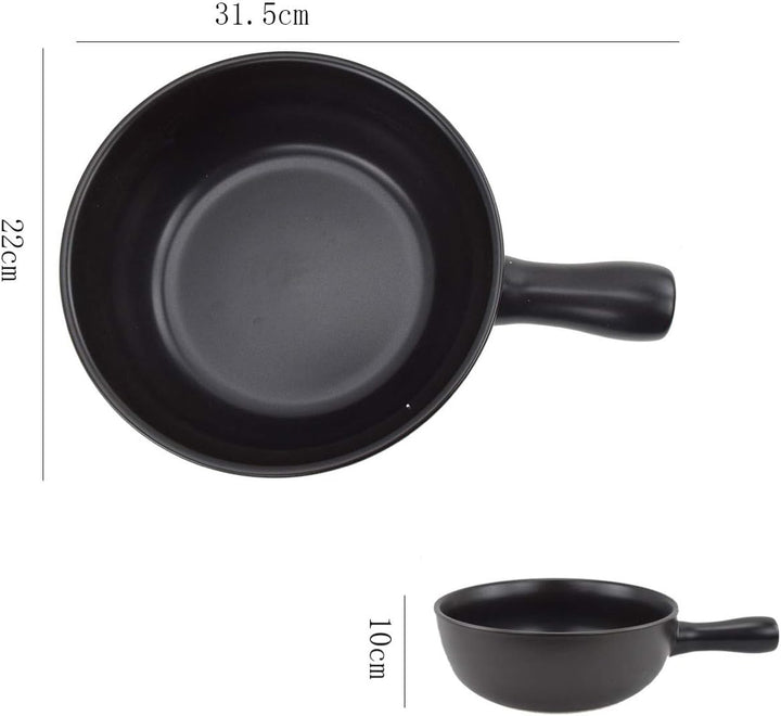 HASAYAKI Feuerfeste Keramik-Käse-Fondue-Pfanne, schwarze Matte, 22,5cm Durchmesser. 2,5L Kapazität.