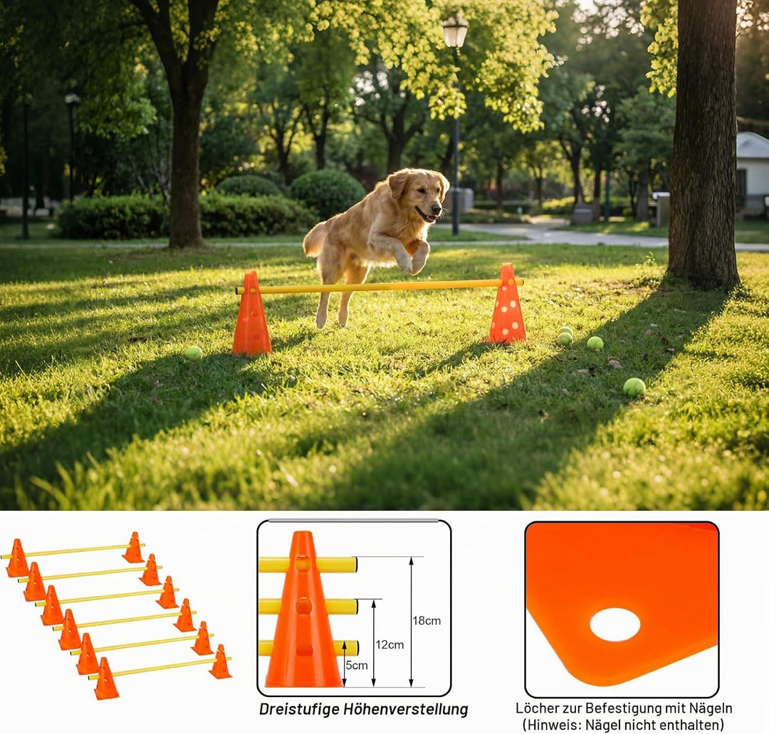 6er Agility Set Hunde,Agility Hürden Steckhürden Set,Steckhürdenset für Koordinationstraining,12 Keg