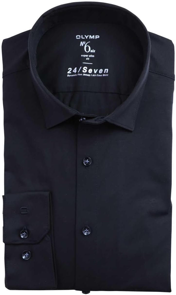 OLYMP No. Six 24/Seven super Slim Businesshemd extra Langer Arm Haifischkragen Struktur schwarz 39 S
