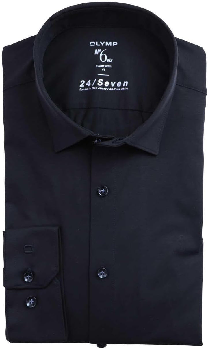 OLYMP No. Six 24/Seven super Slim Businesshemd extra Langer Arm Haifischkragen Struktur schwarz 39 S
