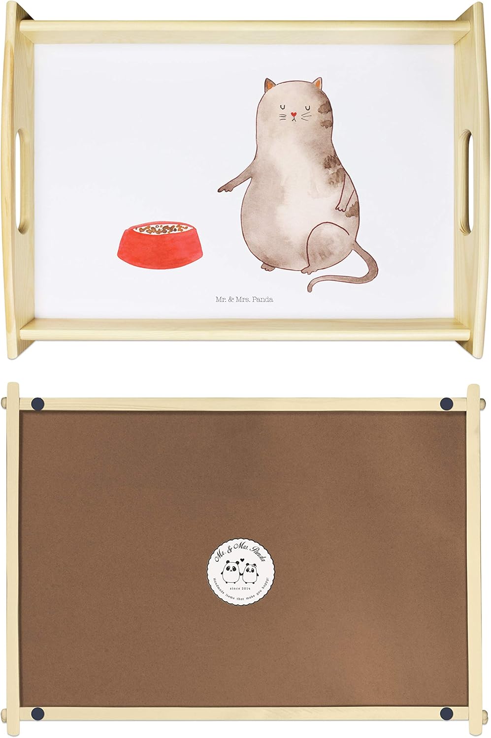 Mr. & Mrs. Panda Servier Tablett Katze Fressen - Geschenk Weiss, Weiss