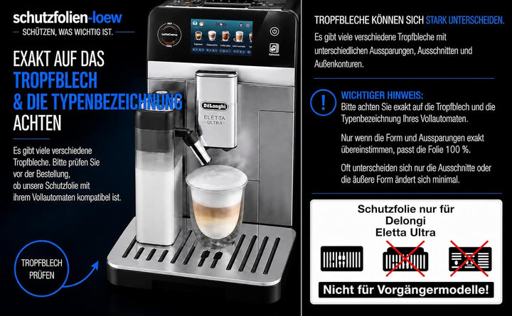 5 x Schutzfolie tranparent, Kratzschutz passend für DeLonghi Eletta Ultra ECAM 472.85 Abtropfblech,