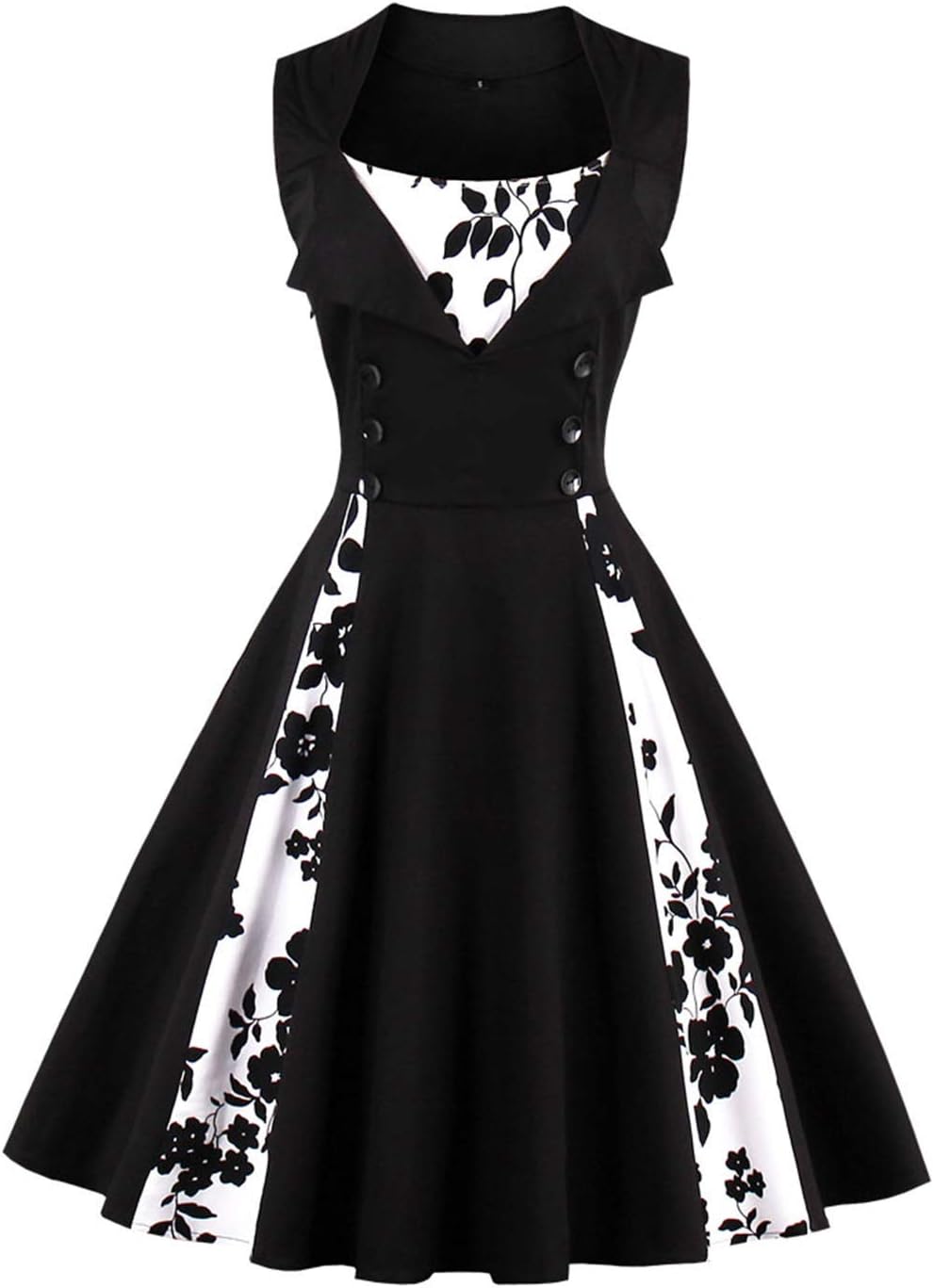 Axoe Damen 50er Jahre Kleider mit Gepunkte Rockabilly, M Schwarz-blumen