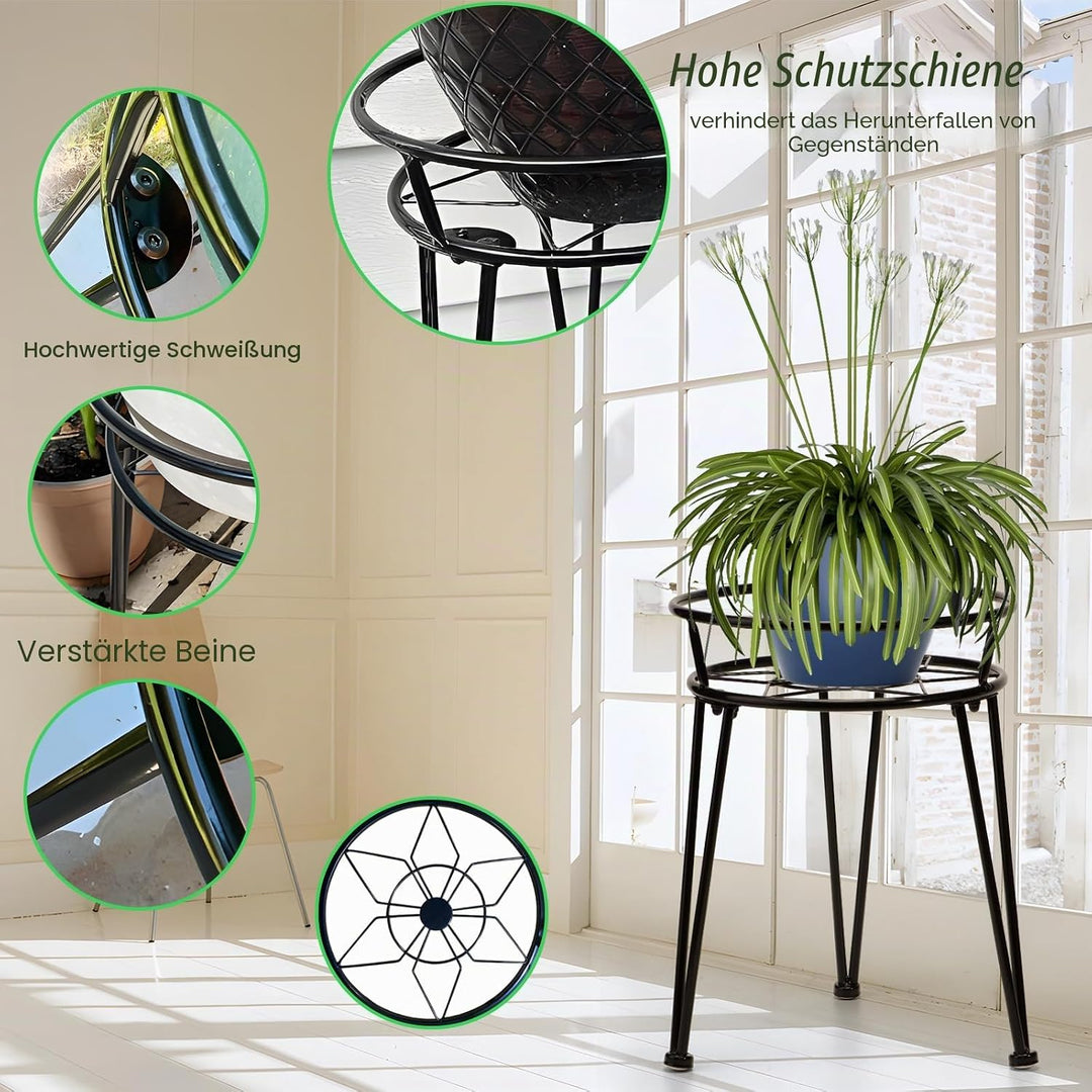 Santentre 3er Set Pflanzenständer, Schwerlast Blumenständer Schwarz Pflanzenregal Outdoor, Rostfreie
