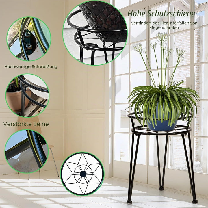 Santentre 3er Set Pflanzenständer, Schwerlast Blumenständer Schwarz Pflanzenregal Outdoor, Rostfreie