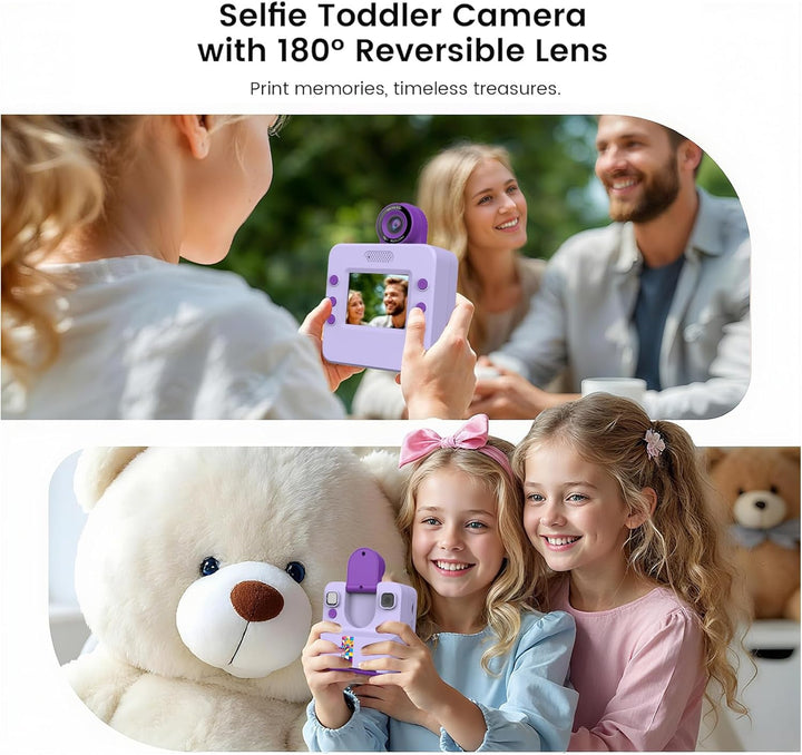 Sofortbildkamera Kinder,Kinderkamera Kompaktkameras 1080P HD Sofortdruck von Fotos,mit 2 Rollen Druc