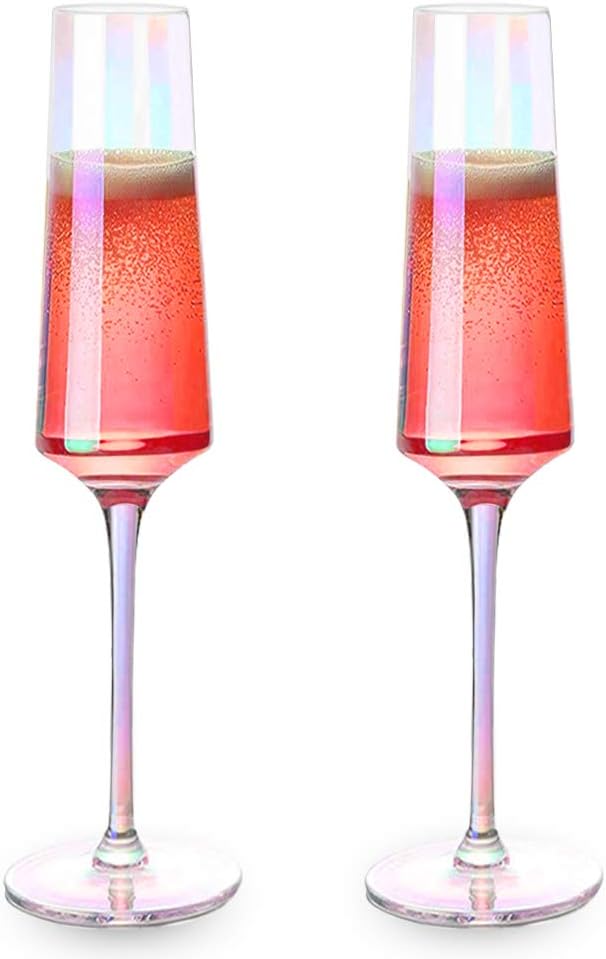 Yimi bunte Kristall-Champagnergläser, 2 Stück, 100% bleifrei, Premium-Champagnergläser, handgeblasen