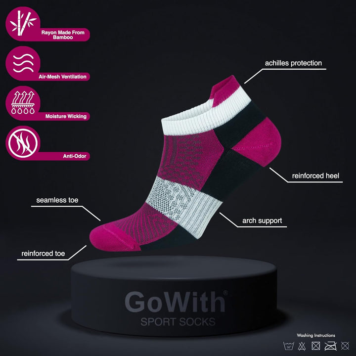 GoWith 6 Paar Bambus(Viskose)-Sneakersocken, Sportsocken für Damen und Herren, Kurze Sport-Socken, L