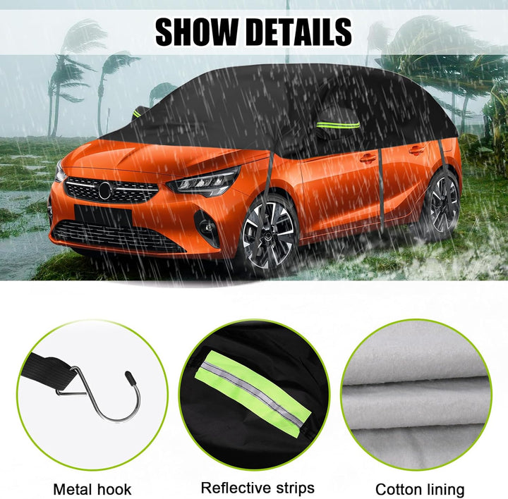 Autoabdeckung Schrägheck Universalmodell 338 * 150 * 49cm, Halbgarage Wasserdicht Ersatz für VW Golf