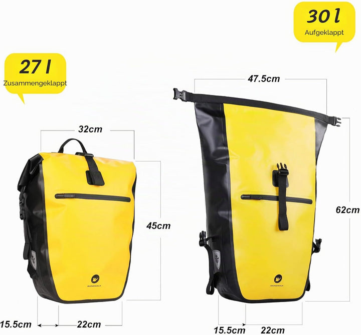 BAIGIO 3 in 1 Fahrradtasche für Gepäckträger 27-30L Wasserdicht Gepäckträgertasche Fahrrad Tasche hi