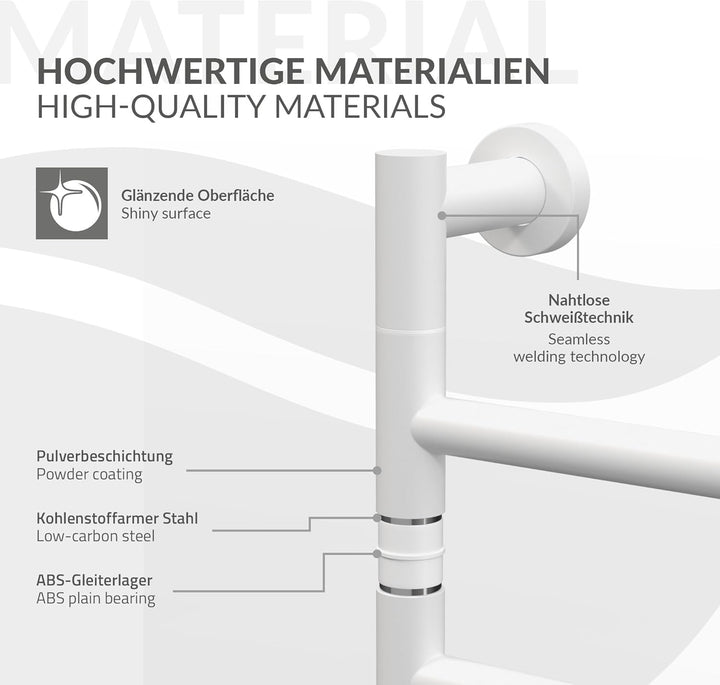 LuxeBath Handtuchwärmer Elektrisch mit 5 schwenkbaren Armen & Timerfunktion, Handtuchheizkörper Weis