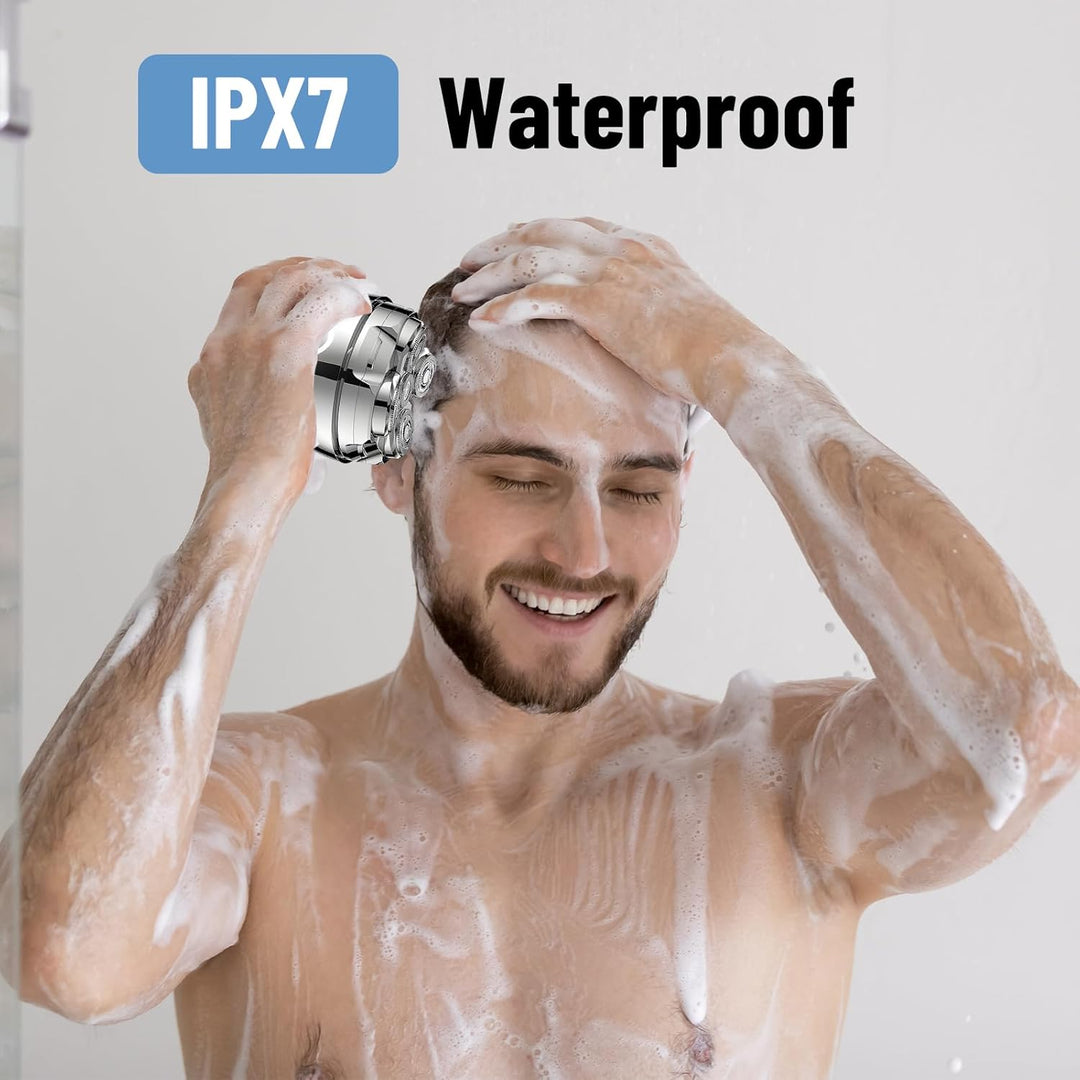 Rotationsrasierer für Männer – Magnetischer Glatzenrasierer mit 5D Scherköpfen | IPX7 Wasserdicht &