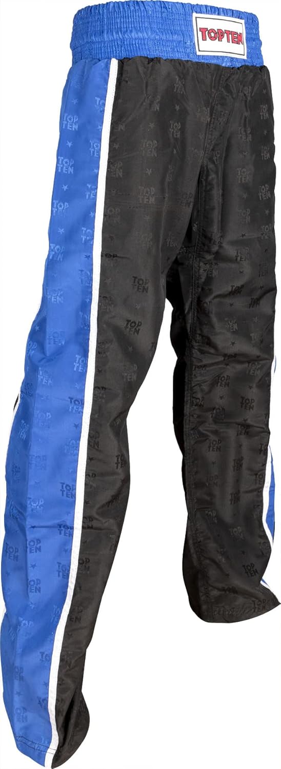 TOP TEN Kickboxhose „Stripes“ L Schwarz - Blau, L Schwarz - Blau