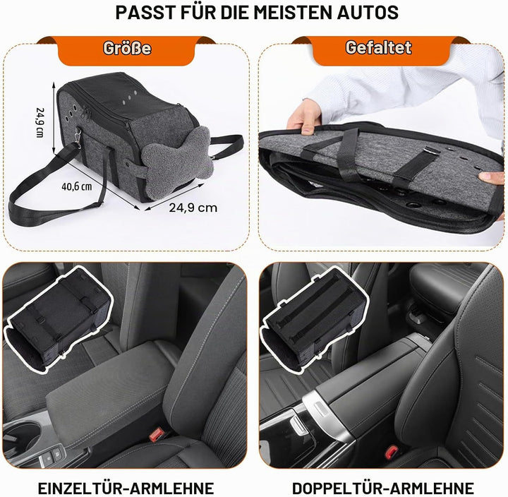 Hunde Autositz für kleine Hunde, Hundeautositz Hundesitz Auto Mittelkonsole mit Sicherheitsgurt, Ver