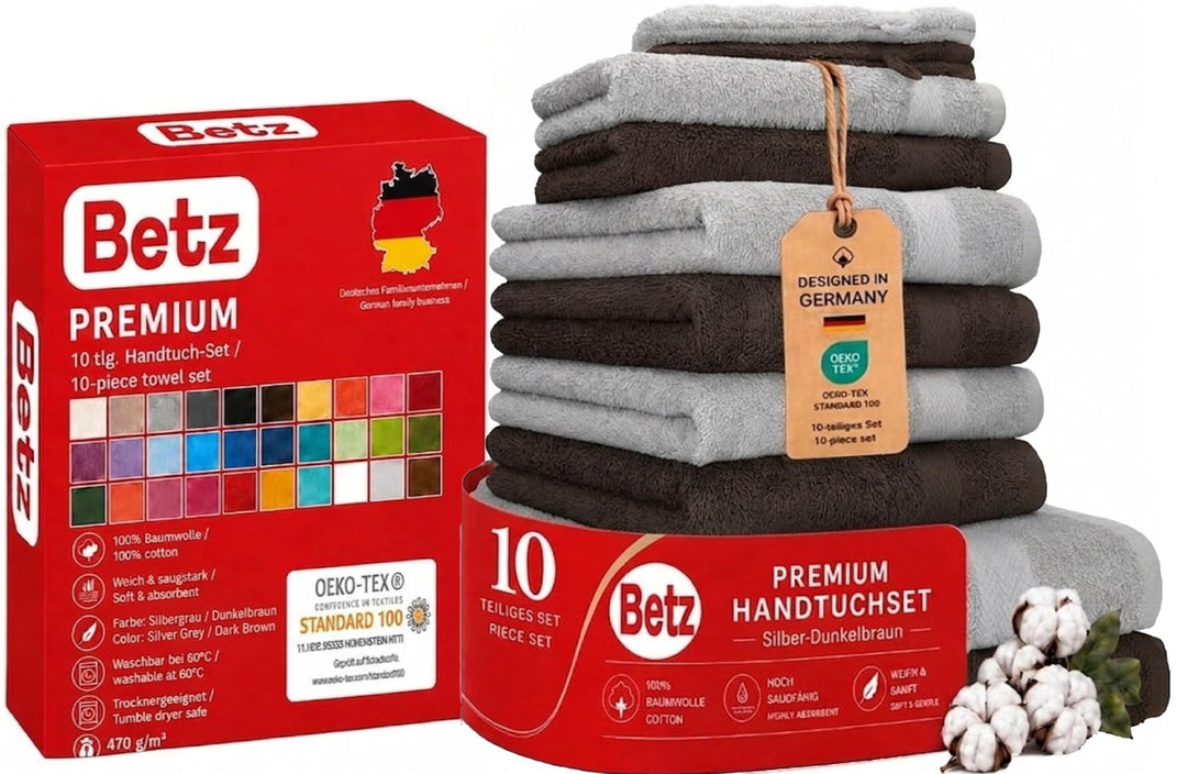 Betz 10-TLG. Handtuch-Set Premium 100% Baumwolle 2 Duschtücher 4 Handtücher 2 Gästetücher 2 Waschhan