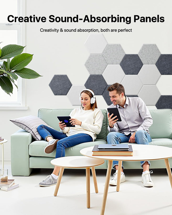 Hexagon Akustikpaneele Selbstklebend 12 Stück Akustikschaumstoff Schalldämmung, Hohe Dichte Schallsc