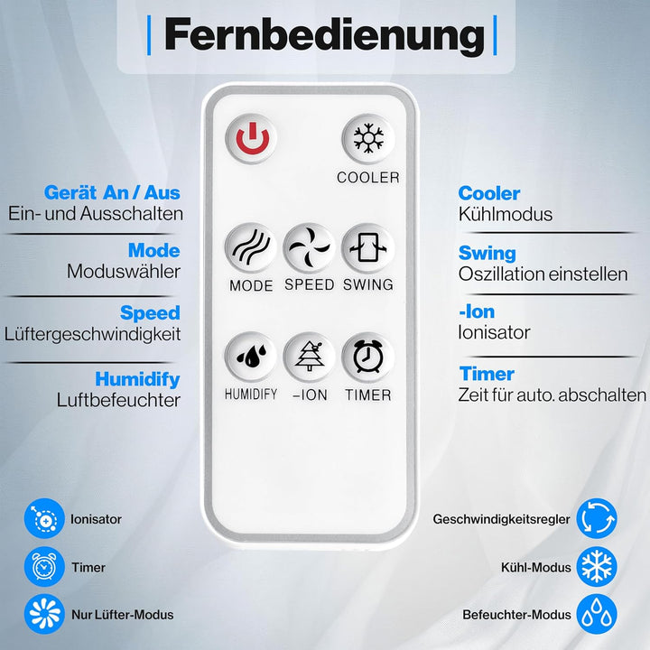KESSER® Mobile Klimaanlage 4in1 Luftkühler – Air Cooler mit Fernbedienung & Timer, 10L Wassertank, I