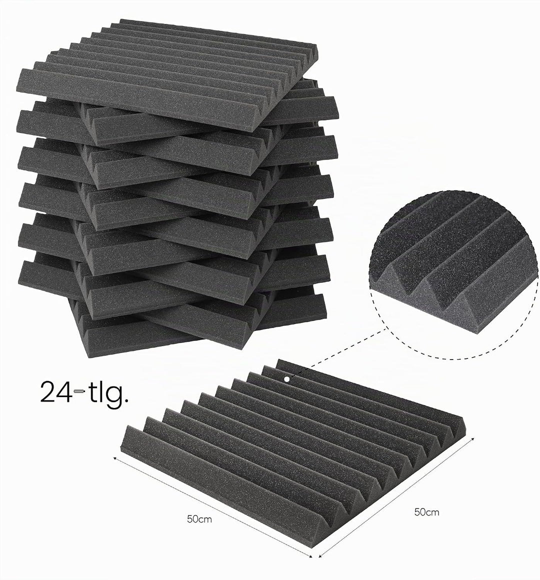 sunnypillow 24 Stück Akustikschaumstoff Akustikschaum Matten 50 x 50 x 2.5cm | Schalldämmmatten zur
