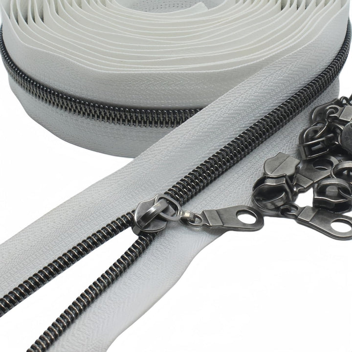 YaHoGa 9 m Altsilber endlos Reissverschluss Meterware weisse Reissverschluss 6mm-Spirale + 25 Nonloc