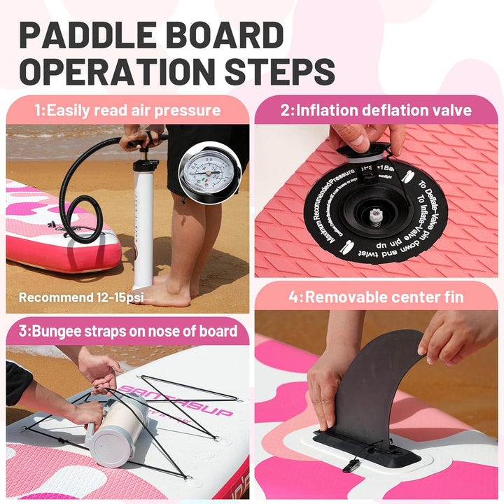 Santasup Aufblasbares Stand Up Paddle Board Surfbrett SUP Komplettes Paddleboard Zubehör Verstellbar